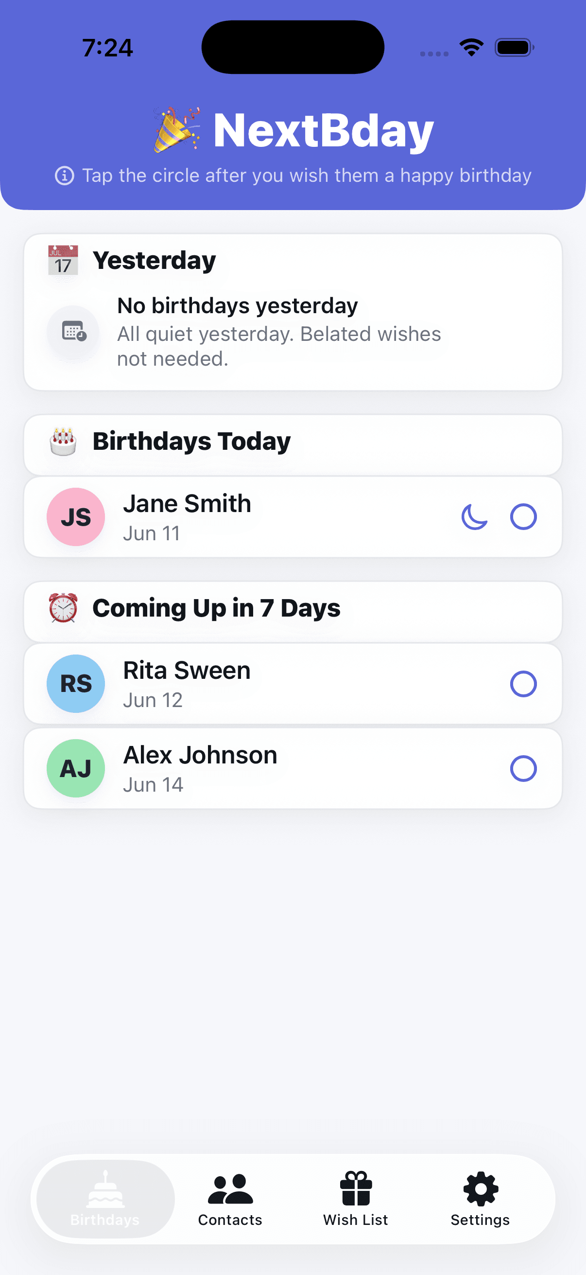 NextBday app screenshot